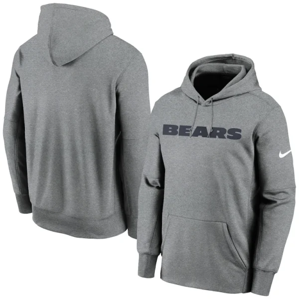 Chicago bears nike wordmark therma performance pullover hoodie Heathered charcoal