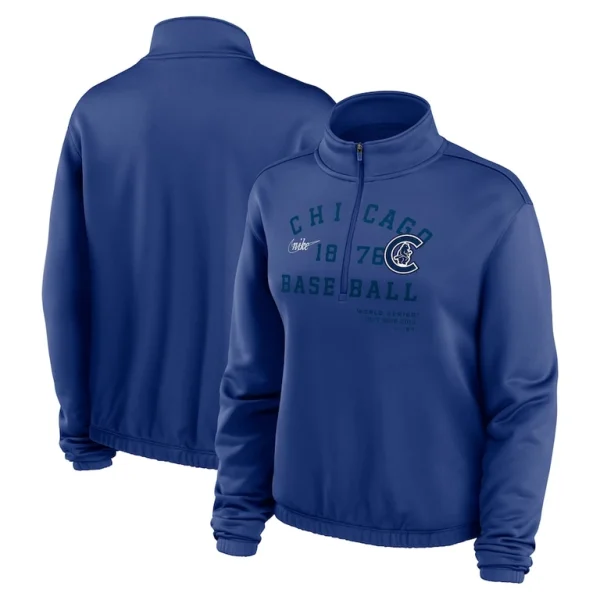 Chicago cubs nike womens rewind splice half zip semi cropped bubble hem sweatshirt Royal
