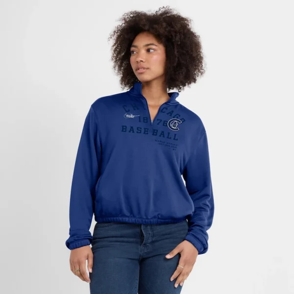 Chicago cubs nike womens rewind splice half zip semi cropped bubble hem sweatshirt Royal L
