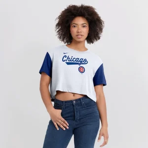 Chicago cubs nike womens script cropped performance t shirt Whiteroyal L