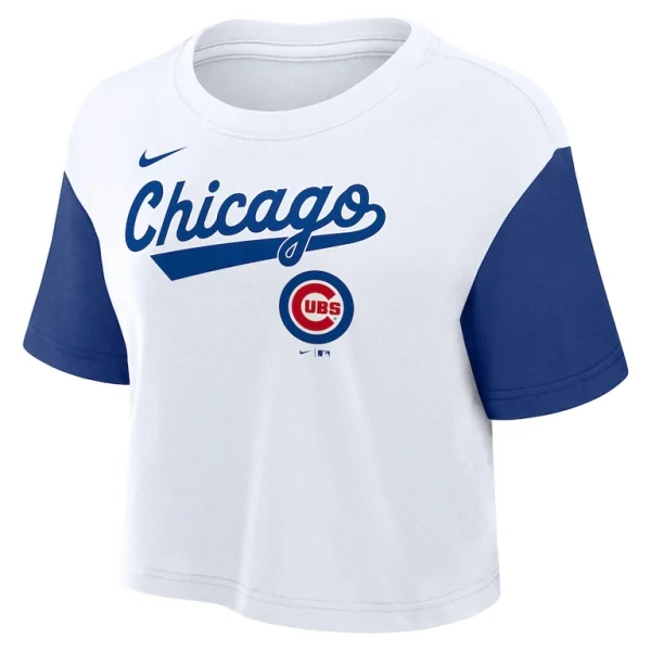 Chicago cubs nike womens script cropped performance t shirt Whiteroyal S