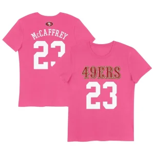 Christian mccaffrey san francisco 49ers girls youth player name number t shirt Pink