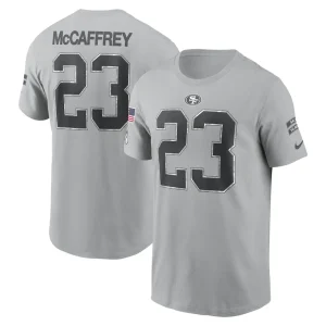 Christian mccaffrey san francisco 49ers nike 2024 salute to service name number t shirt Gray