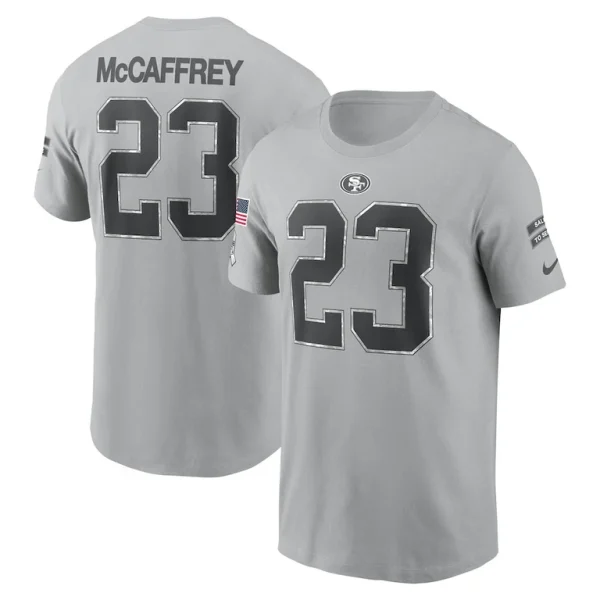 Christian mccaffrey san francisco 49ers nike 2024 salute to service name number t shirt Gray