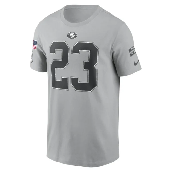 Christian mccaffrey san francisco 49ers nike 2024 salute to service name number t shirt Gray M