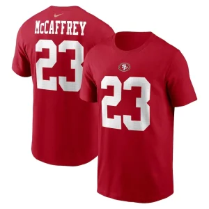 Christian mccaffrey san francisco 49ers nike player name number t shirt Scarlet