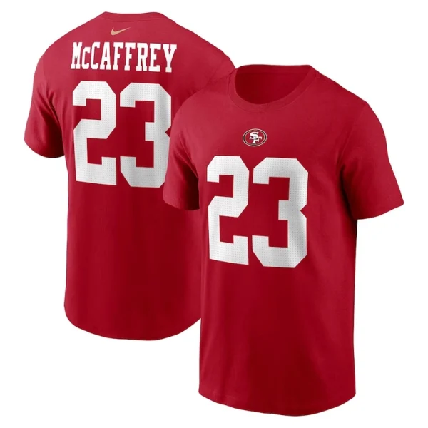 Christian mccaffrey san francisco 49ers nike player name number t shirt Scarlet