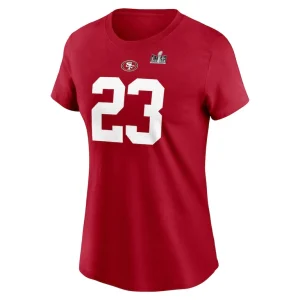 Christian mccaffrey san francisco 49ers nike womens super bowl lviii patch player name number t shirt Scarlet M