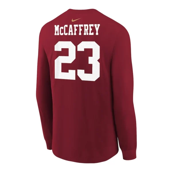 Christian mccaffrey san francisco 49ers nike youth player name number long sleeve t shirt Scarlet Yth L