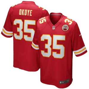 Christian okoye kansas city chiefs nike game retired player jersey Red