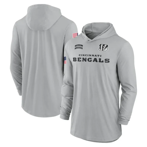 Cincinnati bengals nike 2024 salute to service lightweight performance long sleeve hooded t shirt Gray