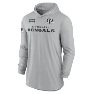 Cincinnati bengals nike 2024 salute to service lightweight performance long sleeve hooded t shirt Gray M