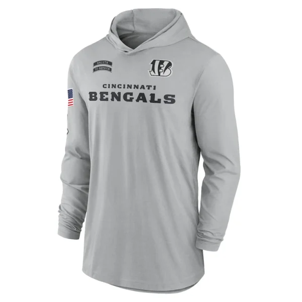 Cincinnati bengals nike 2024 salute to service lightweight performance long sleeve hooded t shirt Gray M