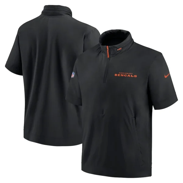 Cincinnati bengals nike 2024 sideline coach short sleeve half zip hoodie jacket Black