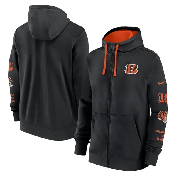 Cincinnati bengals nike club full zip hoodie jacket Black