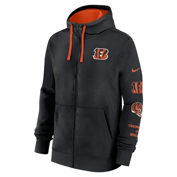 Cincinnati bengals nike club full zip hoodie jacket Black M