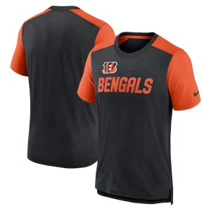 Cincinnati bengals nike color block team name t shirt Heathered blackheathered orange