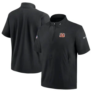 Cincinnati bengals nike sideline coach short sleeve hoodie quarter zip jacket Black