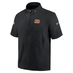Cincinnati bengals nike sideline coach short sleeve hoodie quarter zip jacket Black M