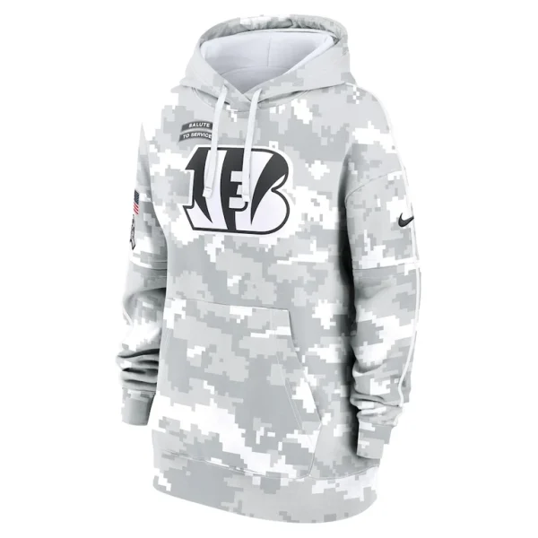 Cincinnati bengals nike womens 2024 salute to service club fleece oversized pullover hoodie Arctic camo S