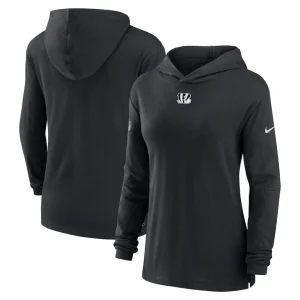 Cincinnati bengals nike womens sideline performance long sleeve hoodie t shirt Black
