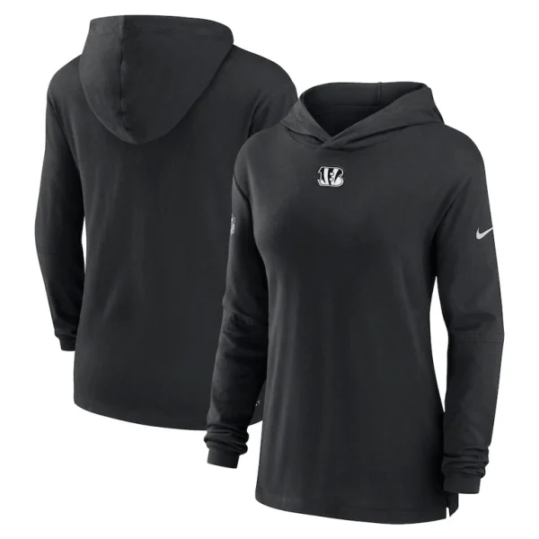 Cincinnati bengals nike womens sideline performance long sleeve hoodie t shirt Black