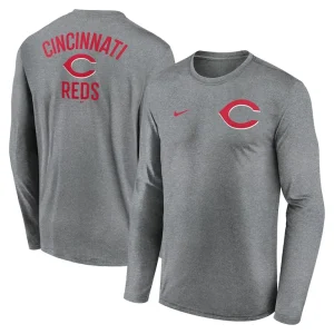 Cincinnati reds nike 2 hit legend performance long sleeve t shirt Heather charcoal