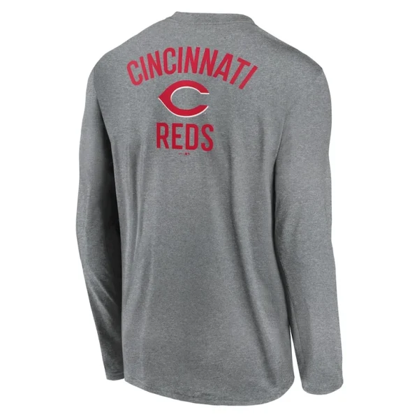 Cincinnati reds nike 2 hit legend performance long sleeve t shirt Heather charcoal L