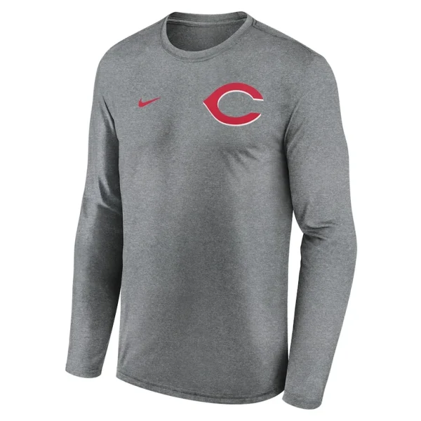 Cincinnati reds nike 2 hit legend performance long sleeve t shirt Heather charcoal M