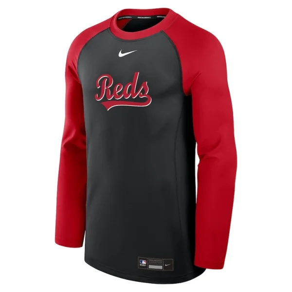 Cincinnati reds nike authentic collection game time raglan performance long sleeve t shirt Blackred M