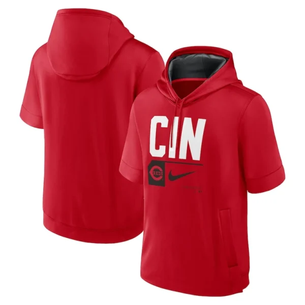 Cincinnati reds nike tri code lockup short sleeve pullover hoodie Red