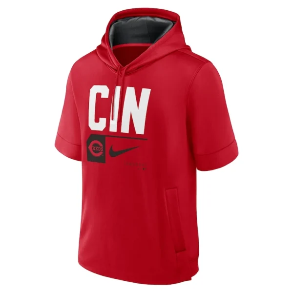 Cincinnati reds nike tri code lockup short sleeve pullover hoodie Red M