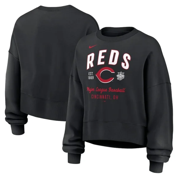 Cincinnati reds nike womens oversized high hip pullover sweatshirt Black