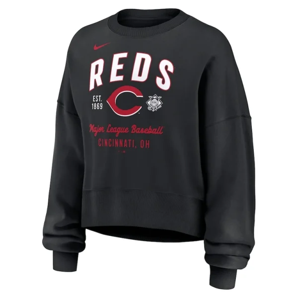 Cincinnati reds nike womens oversized high hip pullover sweatshirt Black S