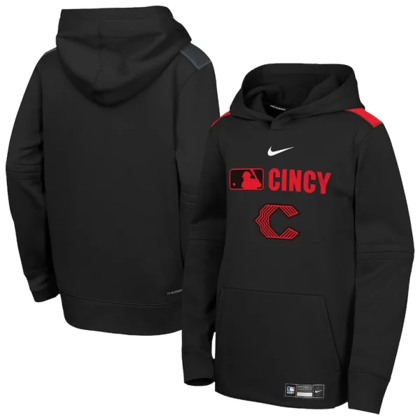 Cincinnati reds nike youth city connect authentic collection performance pullover hoodie Black