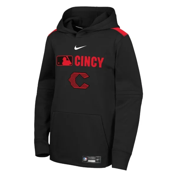 Cincinnati reds nike youth city connect authentic collection performance pullover hoodie Black Yth M