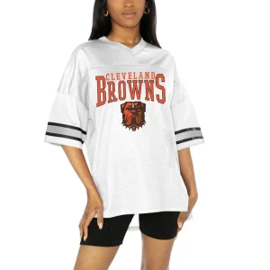 Cleveland browns gameday couture womens top recruit oversized side slit v neck fashion jersey White