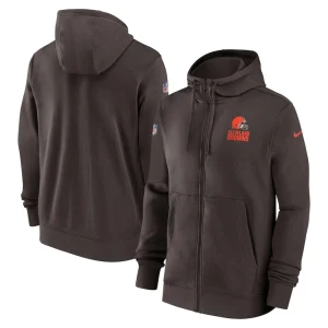 Cleveland browns nike 202324 sideline club full zip hoodie Brown