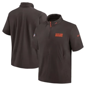 Cleveland browns nike 2024 sideline coach short sleeve half zip hoodie jacket Brown