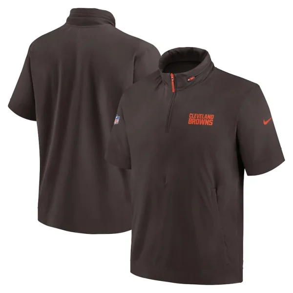 Cleveland browns nike 2024 sideline coach short sleeve half zip hoodie jacket Brown