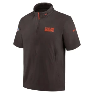 Cleveland browns nike 2024 sideline coach short sleeve half zip hoodie jacket Brown M