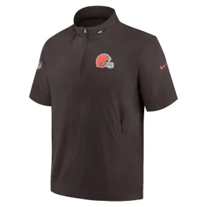 Cleveland browns nike sideline coach short sleeve hoodie quarter zip jacket Brown M