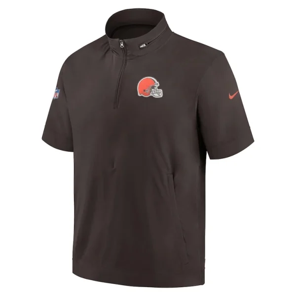 Cleveland browns nike sideline coach short sleeve hoodie quarter zip jacket Brown M