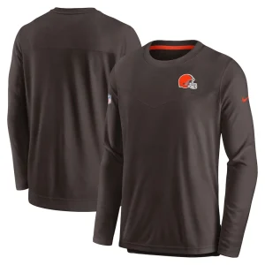 Cleveland browns nike sideline lockup performance pullover sweatshirt Brown