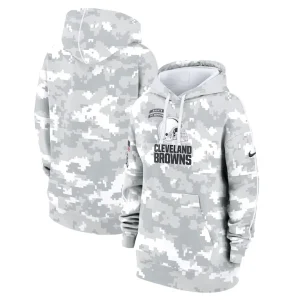 Cleveland browns nike womens 2024 salute to service club fleece oversized pullover hoodie Arctic camo