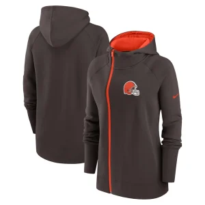 Cleveland browns nike womens asymmetrical raglan full zip hoodie Brown
