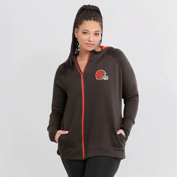 Cleveland browns nike womens asymmetrical raglan full zip hoodie Brown L