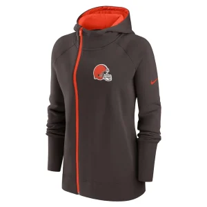 Cleveland browns nike womens asymmetrical raglan full zip hoodie Brown S