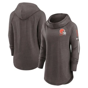 Cleveland browns nike womens minimal statement lightweight raglan funnel neck pullover hoodie Brown
