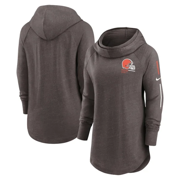 Cleveland browns nike womens minimal statement lightweight raglan funnel neck pullover hoodie Brown